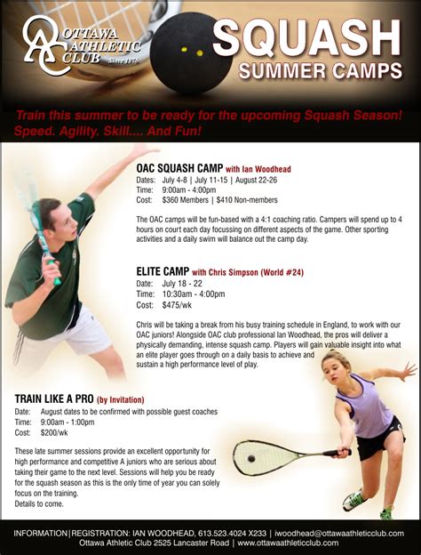 Oac Summer Squash Camps Register Now Ottawa And District Squash