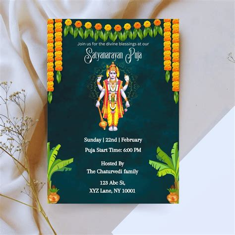 Satyanarayana Pooja Invitation Editable Satyanarayan Katha Invite