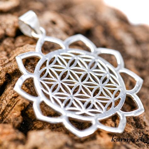 Pendentif Lotus Et Fleur De Vie En Laiton Argent