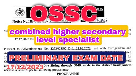 Exam Date Declared Ossc Combined Higher Secondary Level Specialist