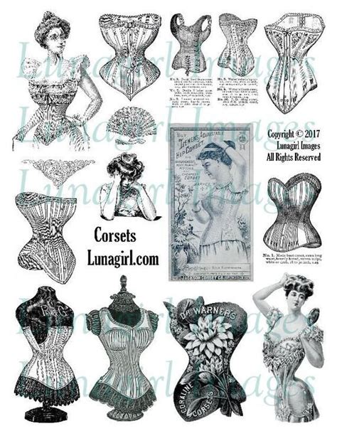 Vintage Corsets Digital Collage Sheet Victorian Women Ladies Risque