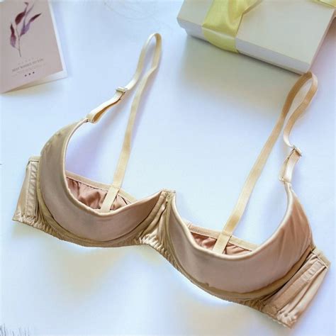 Elegant Shelf Satin Bra In Nude Open Bust Cupless Quarter Cup Beige