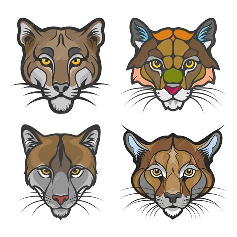 Premium Vector Cougar Cartoon Animal Head Collection Icons Vector