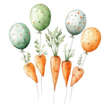 Watercolor Cute Easter Carrot Balloon Easter Elements Watercolor