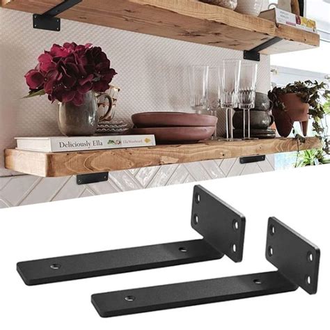 Elwt Heavy Duty Floating Shelf Brackets Black Coated Metal Cast