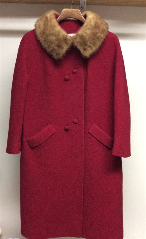 Vintage Red Wool Coat With Fur Collar Womens Coat Etsy