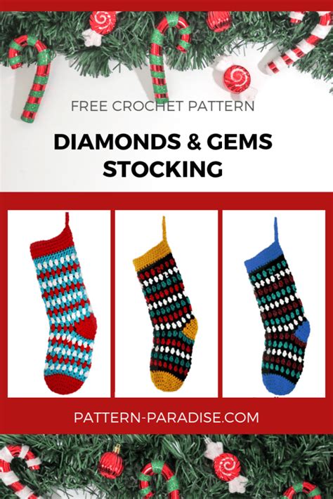 Free Crochet Pattern Diamonds Gems Stockings Crochet Christmas