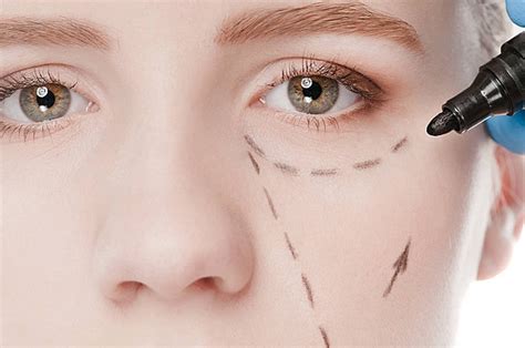 Beautician Draw Correction Lines On Woman Face Glove Half Eyebrow Photo