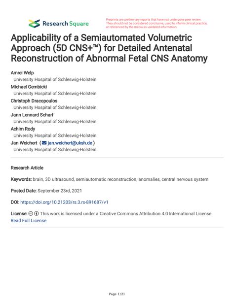 Pdf Applicability Of A Semiautomated Volumetric Approach D Cns