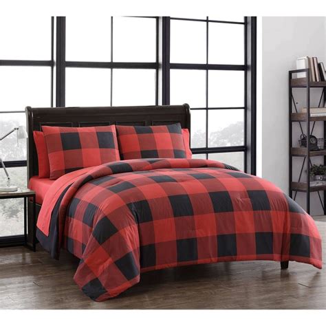 Twin Pc Buffalo Plaid Quilt Set Red Black Geneva Home Fashion In