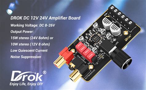 DC 12V 24V Audio Amplifier Board DROK 15W 15W Digital Audio Stereo