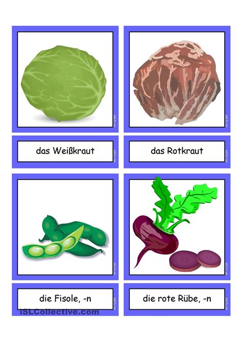 Flashcards Gemüse 2 mittel Bildwörterbuch Deutsches alphabet