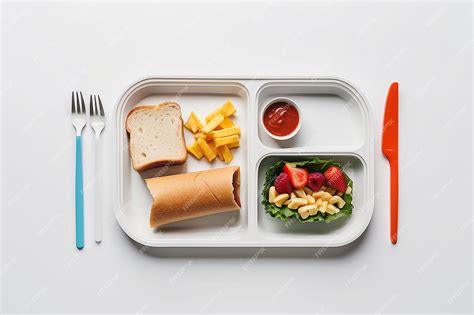 Premium Photo | A school lunch tray on a white background with copy space