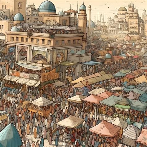 Un Dibujo De Un Mercado Con Un Mercado Al Fondo Foto Premium