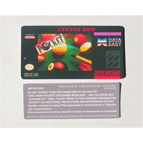 LABEL ETIQUETA SIDE POCKET PARA CARTUCHO DE SUPER NINTENDO FRENTE E