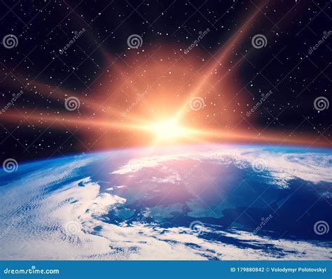 Earth from Space during a Sunrise. the Elements of this Image Furnished ...