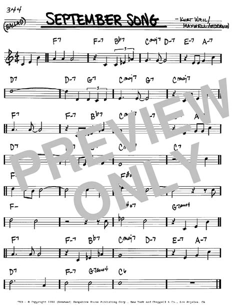 September Song Sheet Music By Kurt Weill Real Book Melody Chords