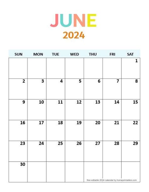 June Calendar Printable Word Free Ashly Camille