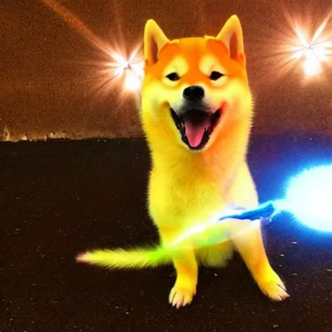 Real Life Super Saiyan Shiba Inu With Glowing Yellow Stable Diffusion