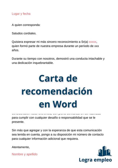 Carta Recomendación Laboral Word Descargar O Imprimir【2025