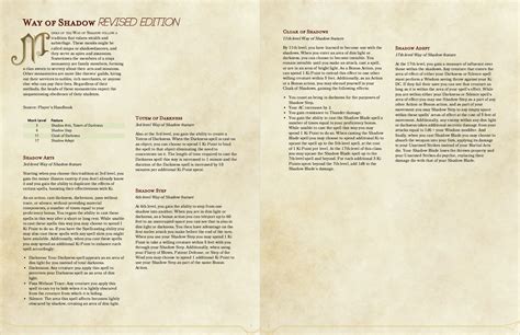 Monastic Tradition Way Of Shadow Revised Rdndhomebrew