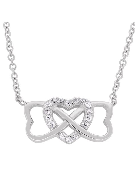 Cubic Zirconia Sterling Silver Triple Heart Necklace Walmart