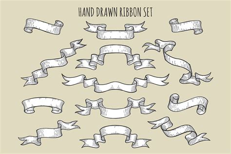 Hand Drawn Ribbon Set By Olena1983 TheHungryJPEG