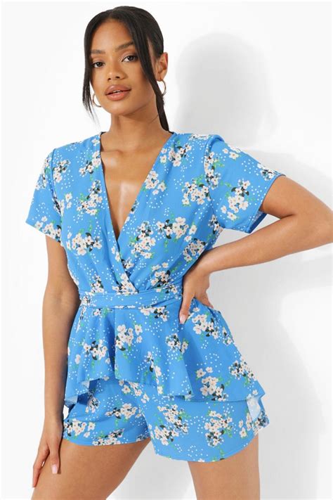 Womens Floral Ruffle Belted Playsuit Boohoo Uk