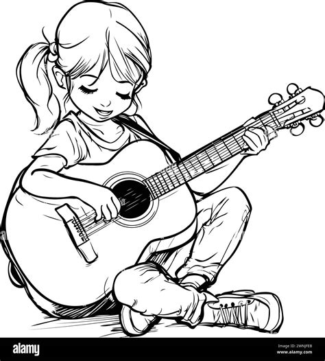 Little Girl Playing Guitar Vector Illustration Of A Girl Playing