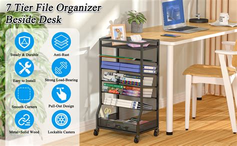 Amazon ThreeHio 7 Tier Rolling File Cart With Sliding Trays Wood