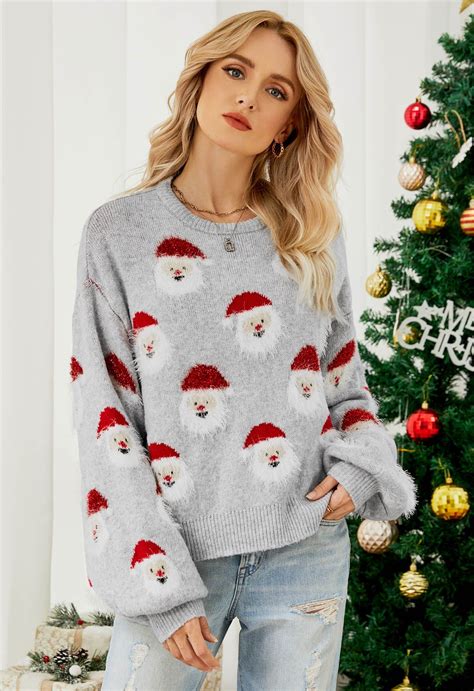 Fuzzy Santa Claus Knit Top In Grey Retro Indie And Unique Fashion