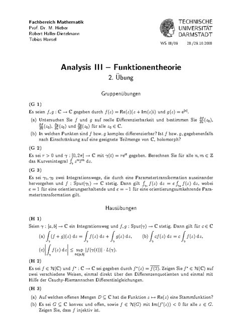 Uebung 02 Fachbereich Mathematik Prof Dr M Hieber Robert Haller