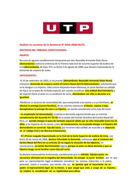 Derecho Sucesorio Sentencia Tc Realizar Un Resumen De La Sentencia N