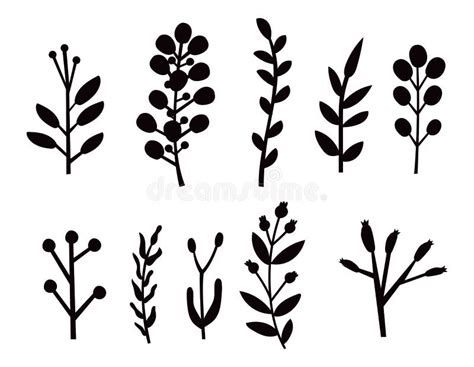 Floral Flower and Leaves Isolated Vector Silhouette Stock Illustration ...