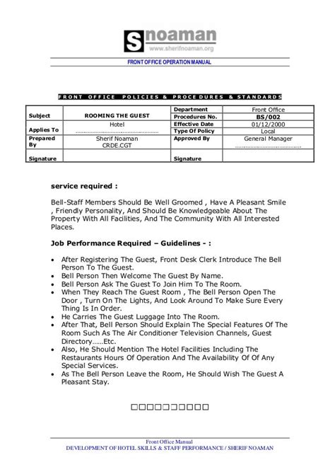 Front Desk Procedures Manual Template