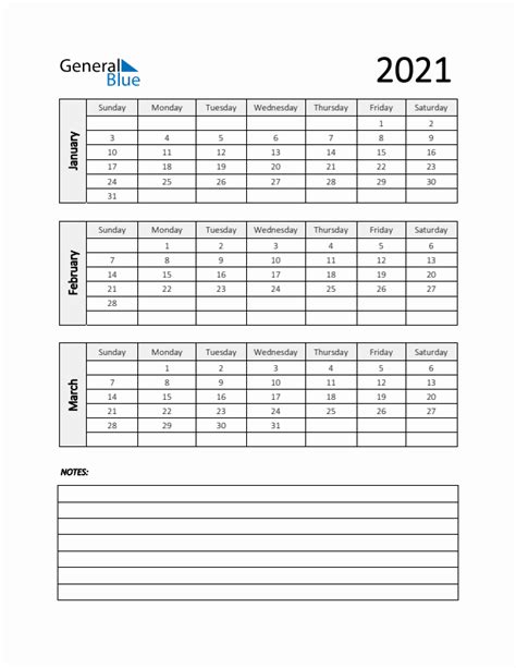 Q1 Quarterly Calendar 2021 In Pdf Word Excel