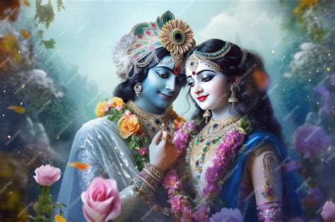 Radiant Romance Radha Krishna Lovers Wallpaper Premium Ai Generated Image