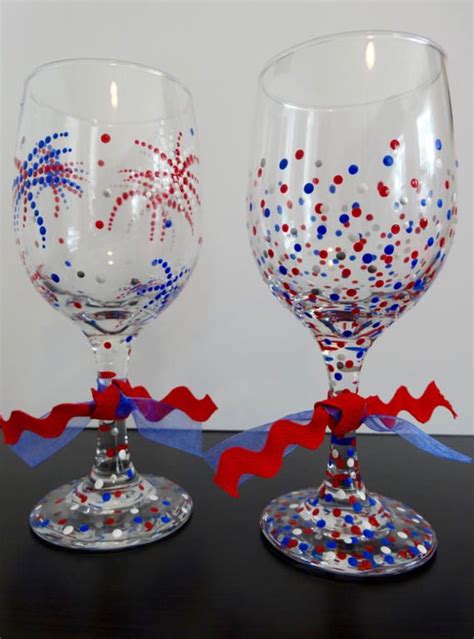 Happy 4th Of July This Set Of Two Coordinating Wine Glasses Are Perfect For Backyard Bbqs Or