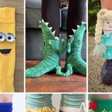 Four Pictures Of Socks With Different Characters On Them And One Has A