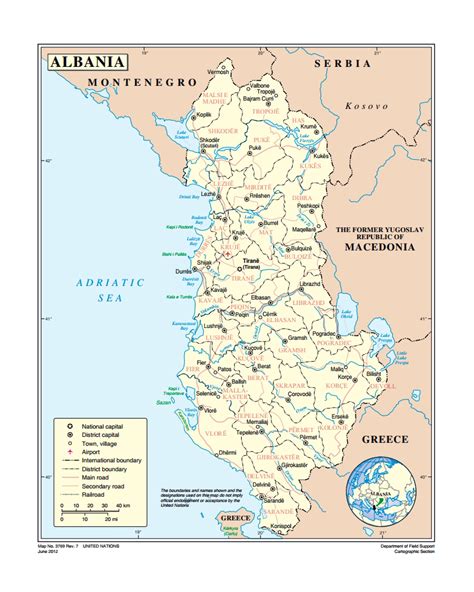 Political And Administrative Map Of Albania With Roads Major Cities