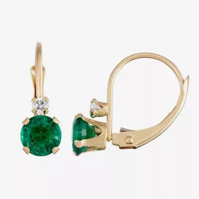 Lab Created Green Emerald K Gold Drop Earrings Jcpenney