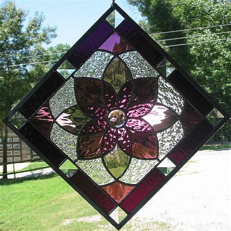 Purple Glass Shades Of Purple Beveled Stained Glass Panel With Center Jewel Stained Glass