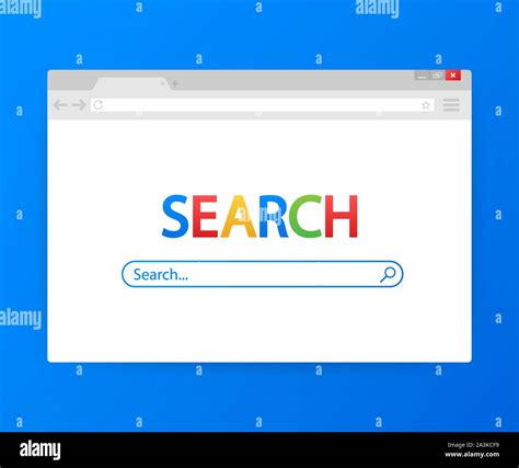 Simple browser window on blue background. Browser search. Web browser in flat style. Vector ...