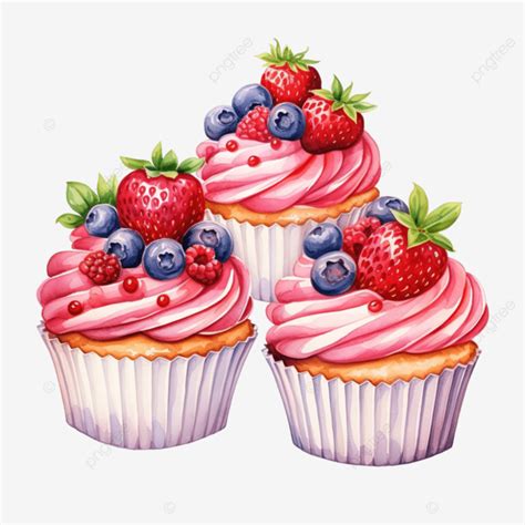 Cupcakes De Bayas Acuarela Clipart Ai Generado PNG Pastelitos Bayas