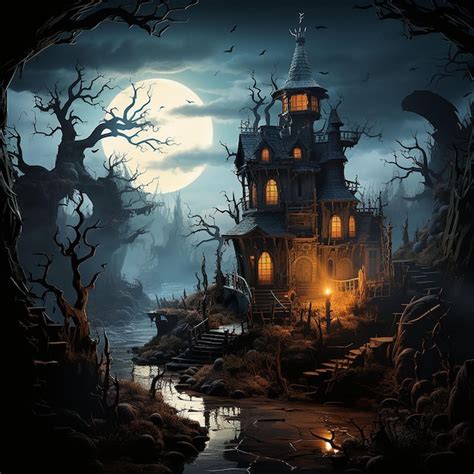 Premium Photo Halloween Haunted House In Dark Forest Ai Generated