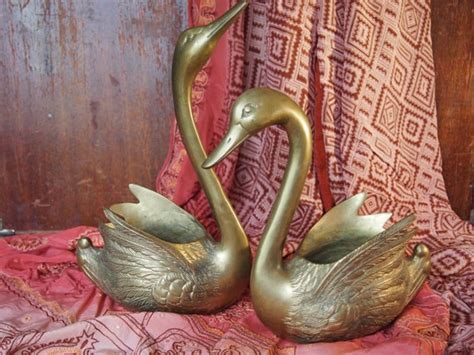 Vintage Pair Brass Swan Planter Vases Bohemian By Blestindustrial