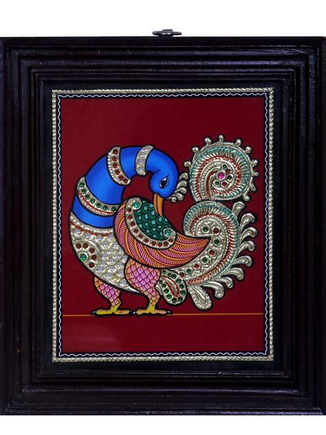 Traditional Colors With Karat Gold Peacock Tanjore Painting