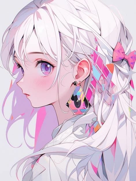 Premium AI Image | anime girl with long white hair and colorful ...