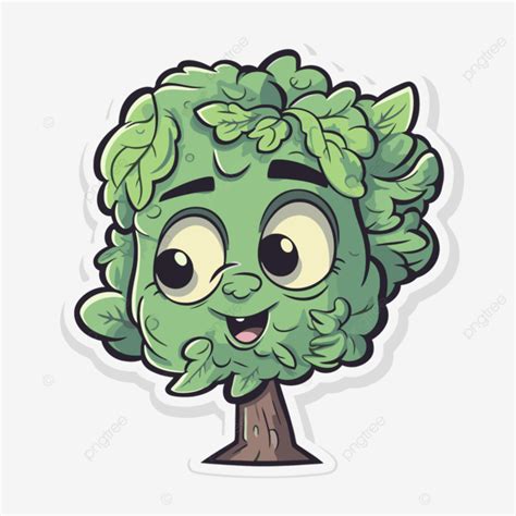 Cartoon Green Tree Sticker With Green Leaves Clipart Vector Sticker