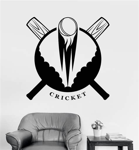 Vinyl Wall Decal Cricket Bat Ball Cricketer Sport Art Stickers